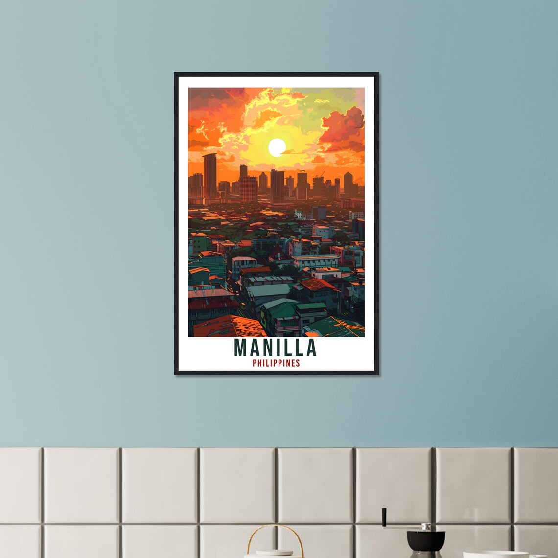 Manilla Philippines Sunset City Skyline Warm Orange Glow Travel Poster - Image 2