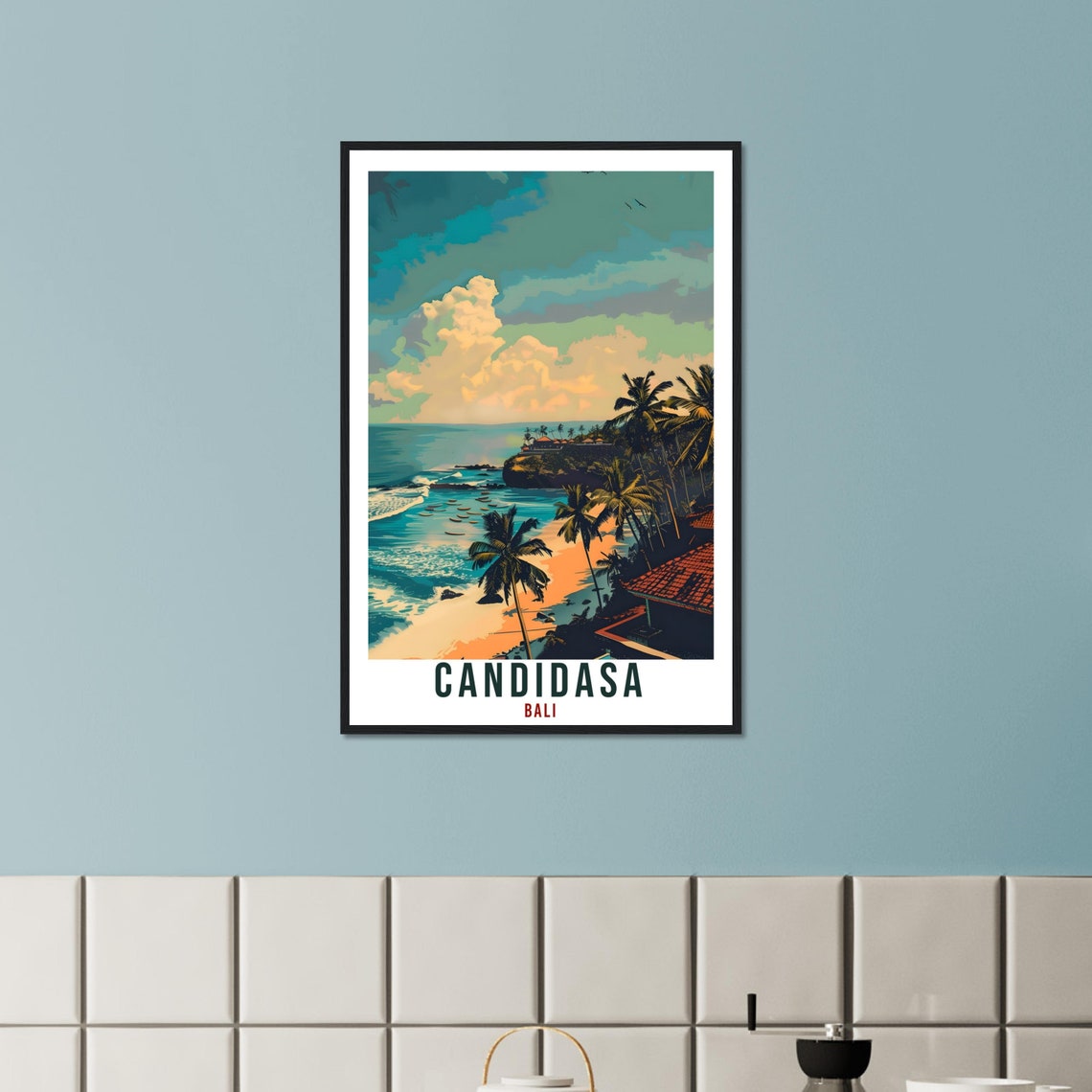 Candidasa Bali Daytime Palm Beach Boats Illustrated Travel Poster - Image 2