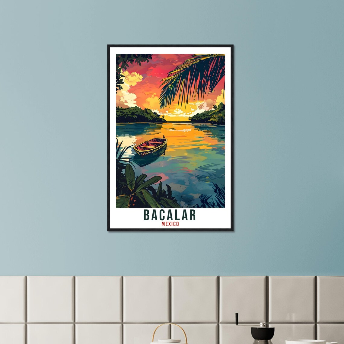 Bacalar Mexico Lagoon of Seven Colors Sunset Boat Travel Poster - Image 2