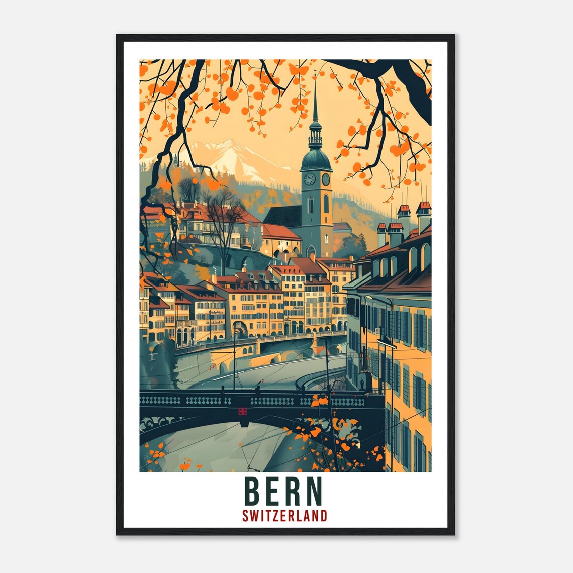 Bern Switzerland Old Town Clock Tower Bridge Vintage Travel Poster Art - Image 4