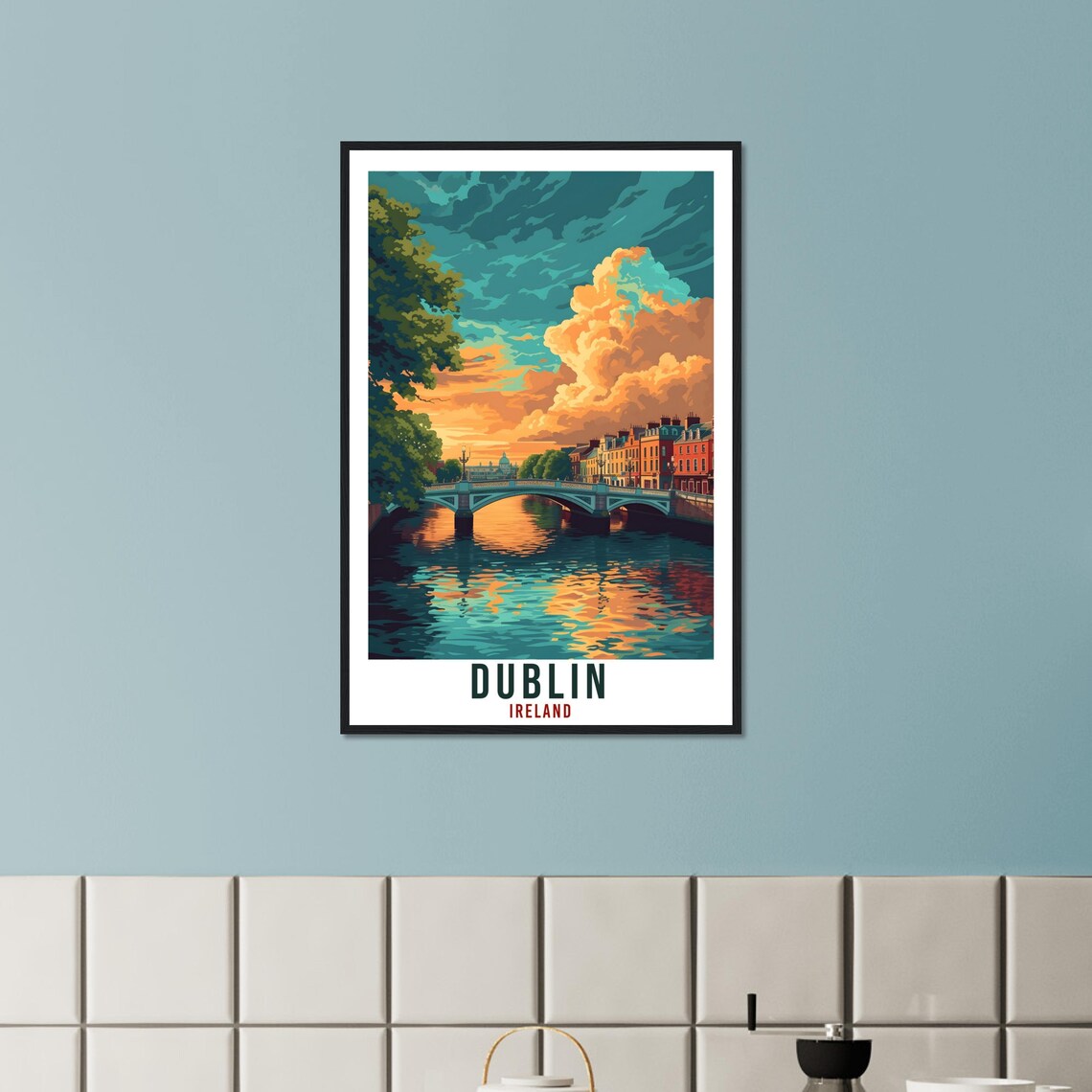 Dublin Ireland River Bridge Sunset City Reflections Travel Poster - Image 3