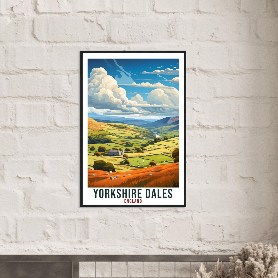 Yorkshire Dales England Rolling Hills Stone Walls Farm Travel Poster - Image 3