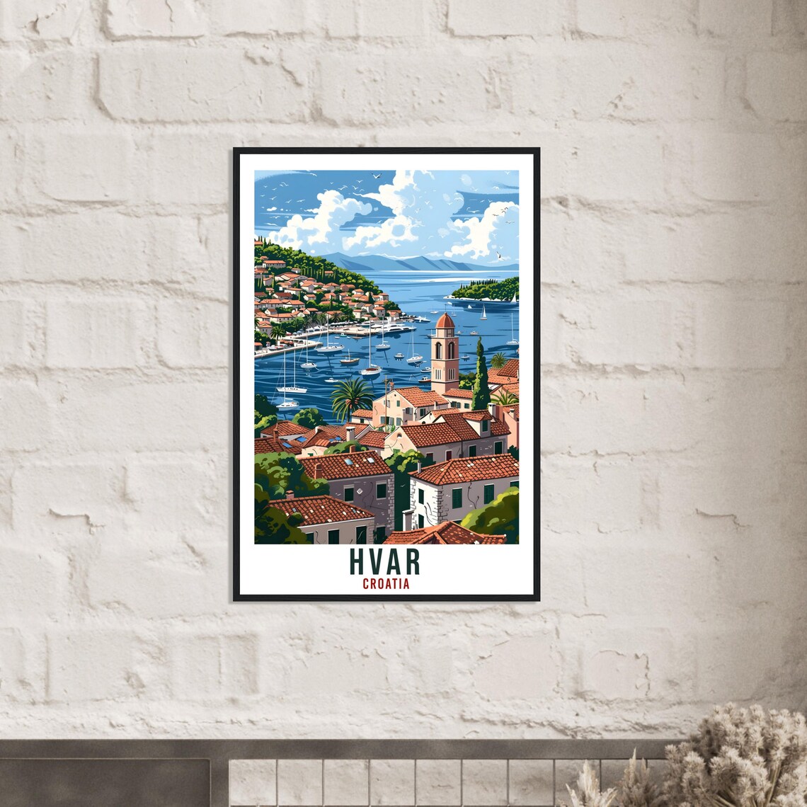 Hvar Croatia Island Harbor Sailboats Vintage Style Travel Poster - Image 3