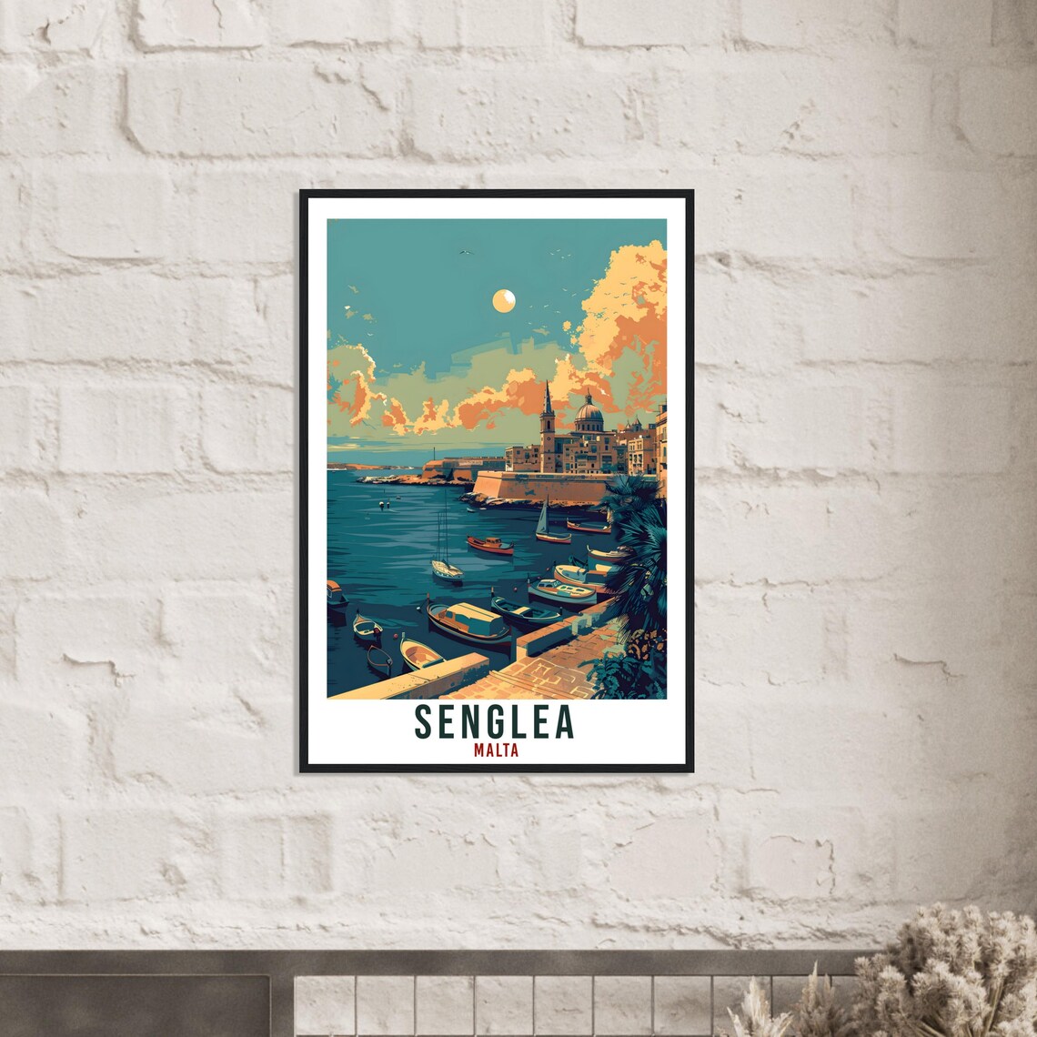 Senglea Malta Old Waterfront Boats Church Retro Travel Poster - Image 2