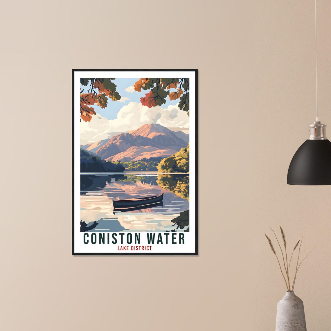 Coniston Water Lake District Mountain Lake Boat Vintage Travel Poster - Image 3
