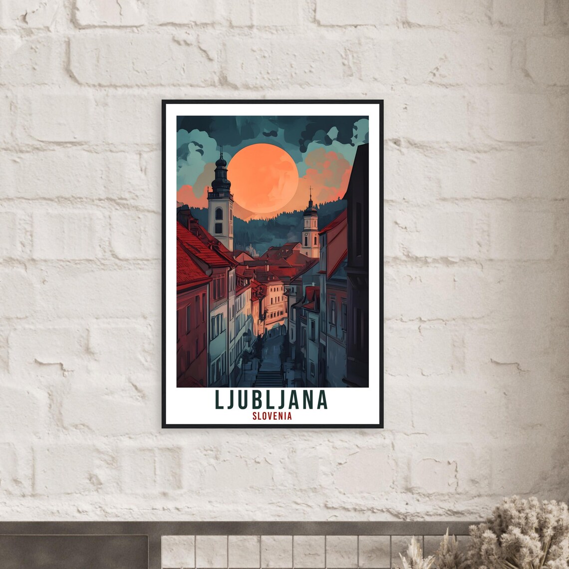 Ljubljana Slovenia Old Town Moonrise Red Rooftops City Poster - Image 2