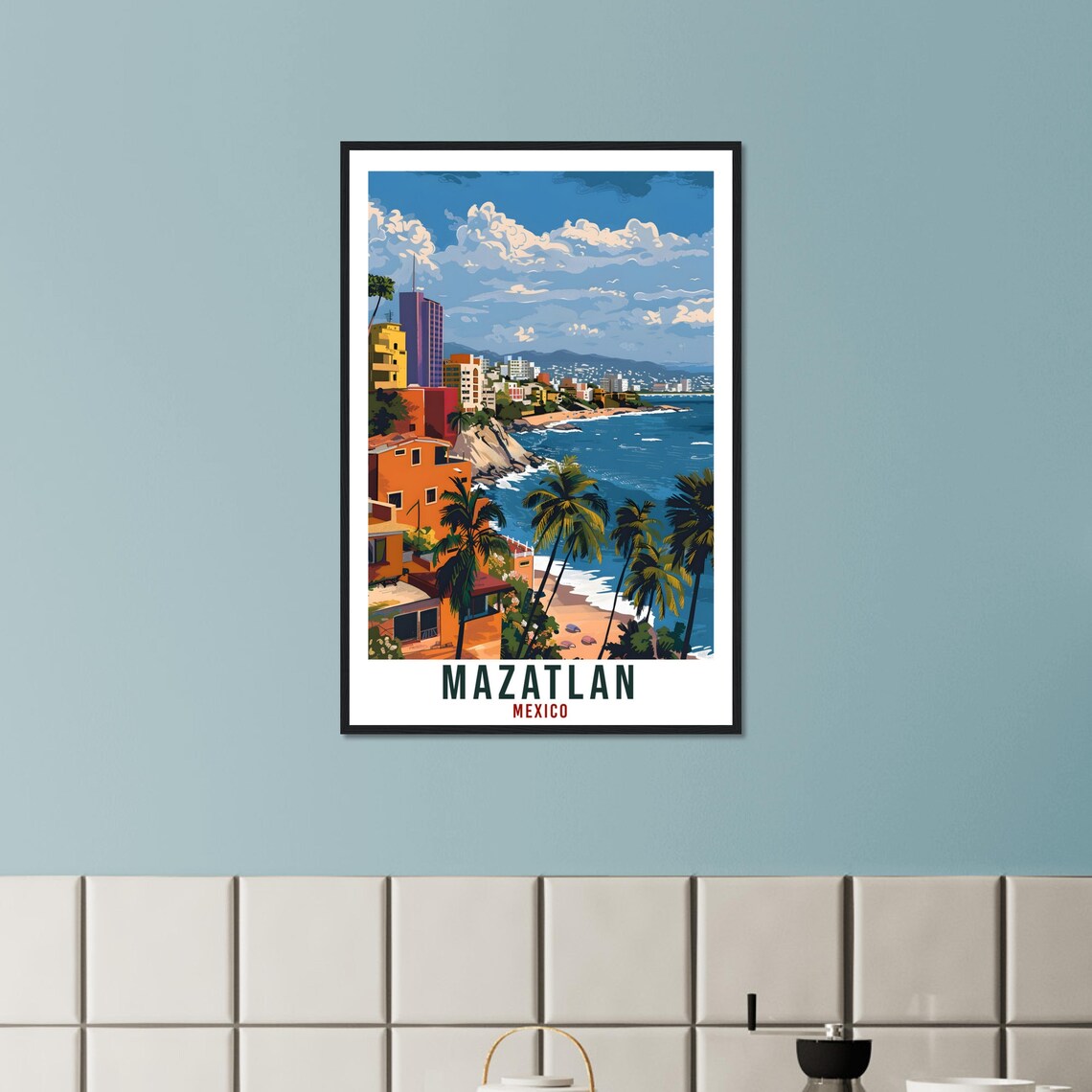 Mazatlan Mexico Cliffside Beach Palms Colorful Coast Travel Poster - Image 2