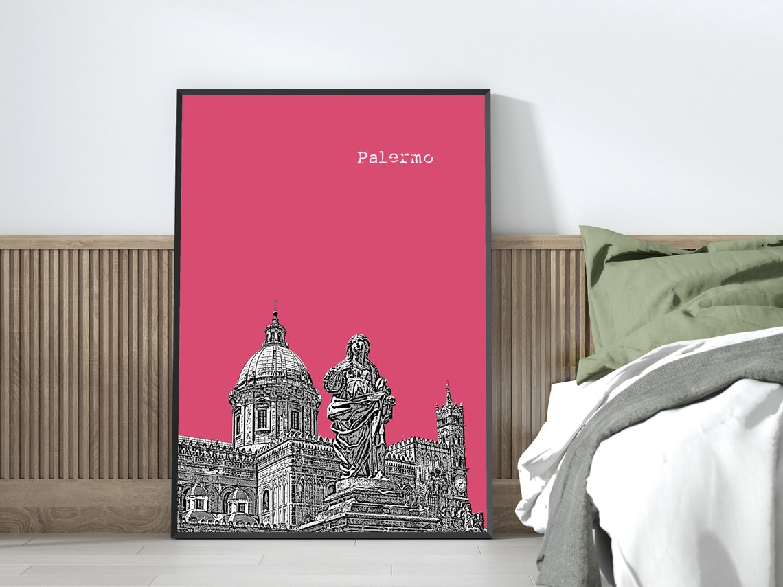 Palermo Italy Pink Pop Art City Landmark Sketch Print Travel Decor - Image 3