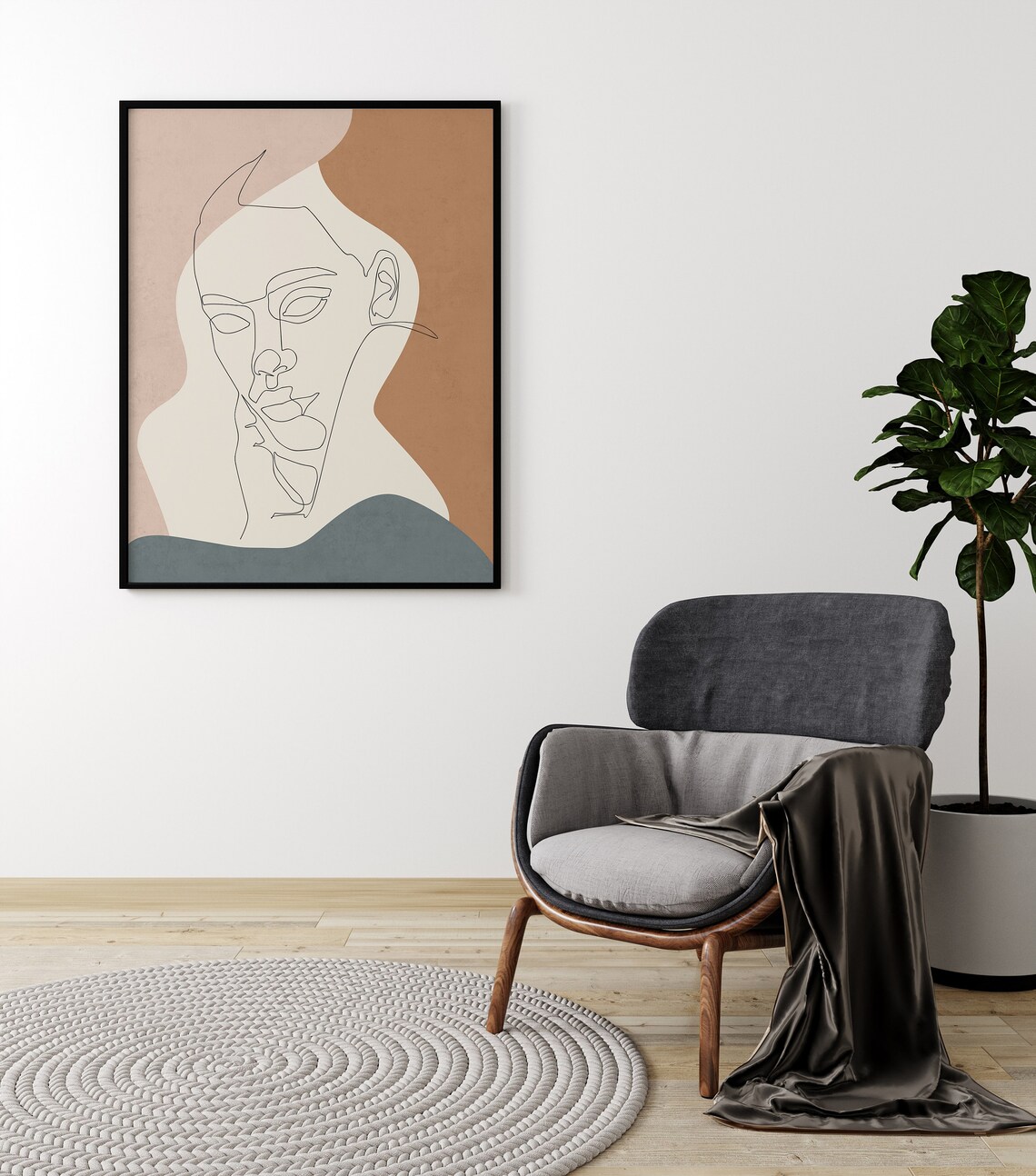 Boho Female Face One Line Art Poster Minimalist Nordic Wall Decor - Image 3