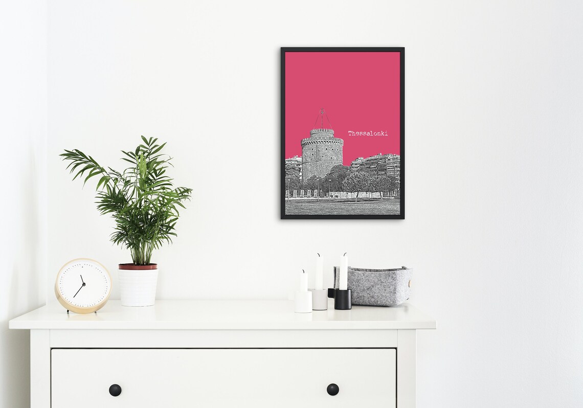 Thessaloniki White Tower Pink Pop Art Greece Landmark Poster - Image 2