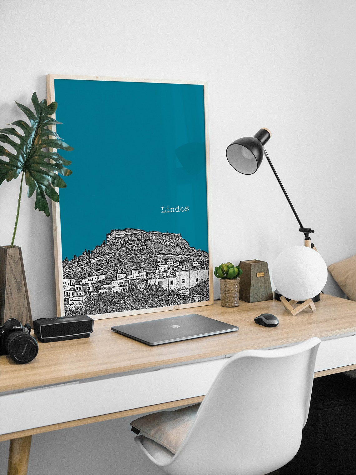 Lindos Greece Acropolis Hill Color Block Poster Custom Sky Color - Image 2