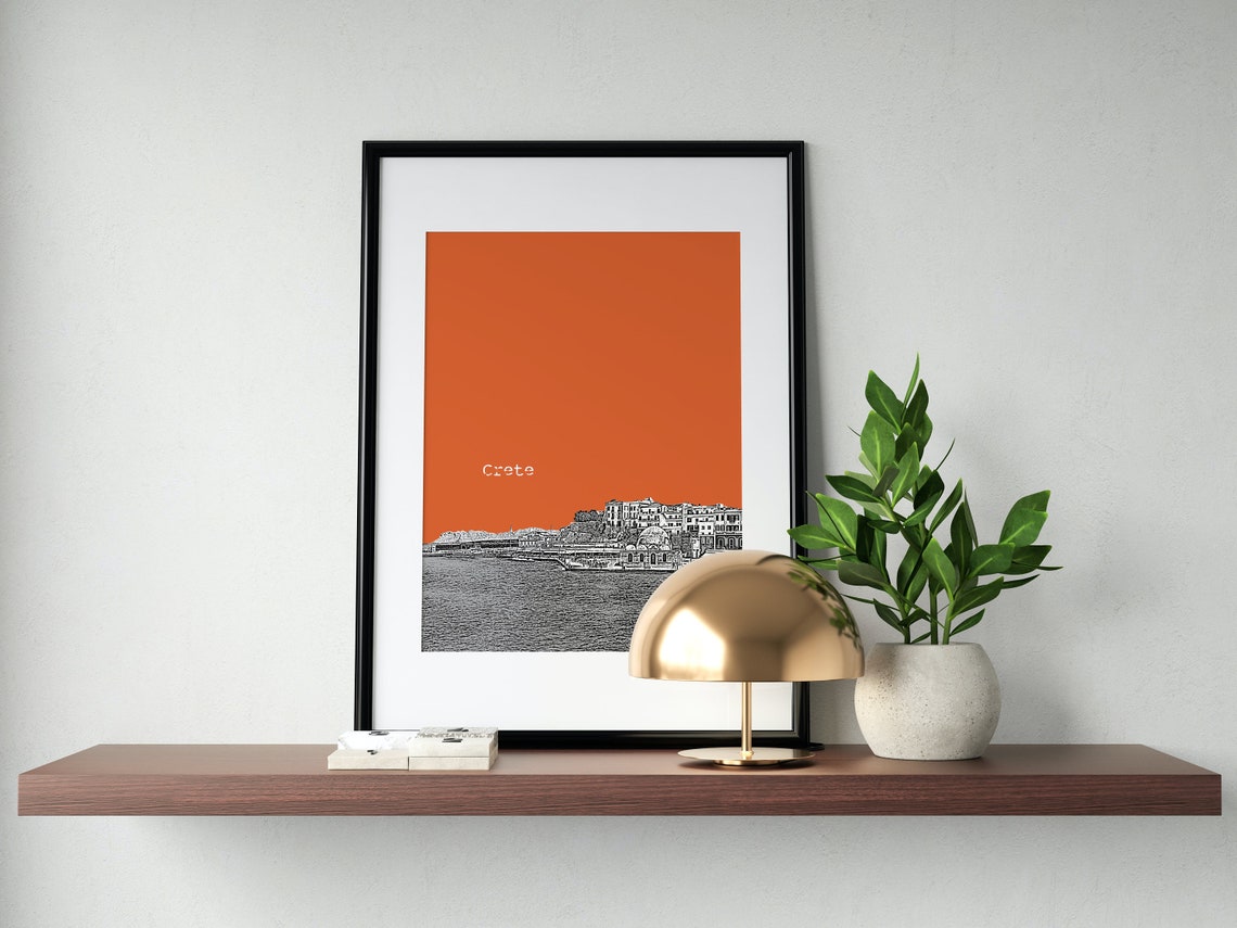 Crete Orange Pop Art Greek Island Harbor Town Sketch Print Decor - Image 3