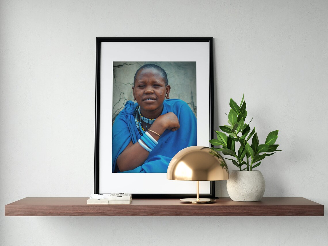Maasai Woman in Blue Shuka Beaded Jewelry Cultural Portrait Poster - Image 4