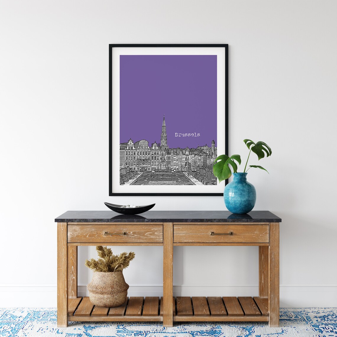 Brussels Belgium Grand Place Color Block Poster Custom Sky Color - Image 2