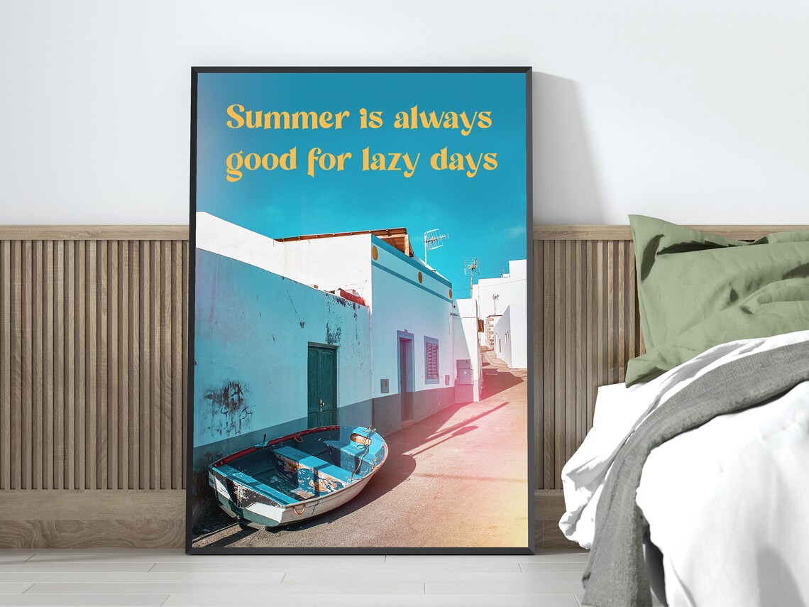 Summer Lazy Days Quote Blue Coastal Street Photography Poster - Image 4