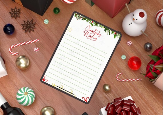Christmas Wishes Festive Holiday Wish List Lined Card Wall Art