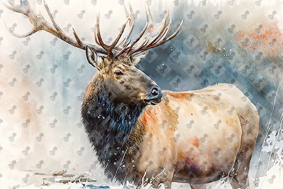Elk Watercolor Animal Prints Instant Art For Farmhouse Or Rustic Decor Wide Range Of Animals And Sizes