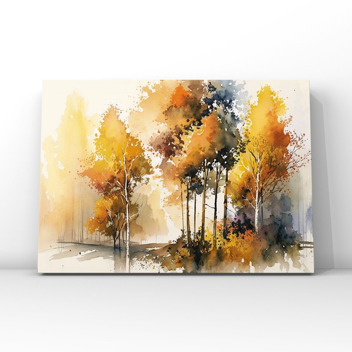 Golden Yellow Forest Watercolor Design Fall Wall Art Forest Wall Art Ai Art Art