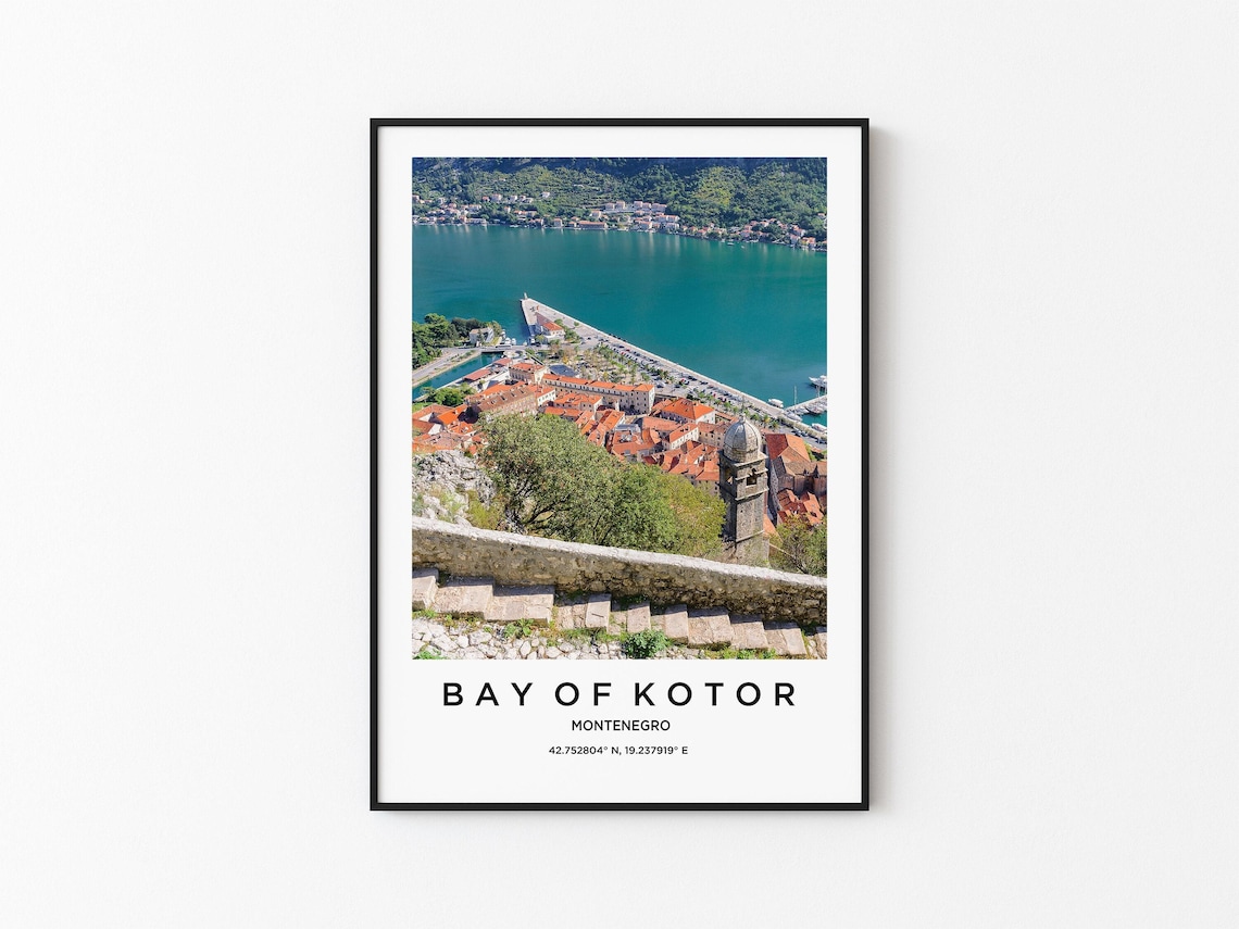 Bay of Kotor Montenegro Red Rooftops Old Town View Travel Poster