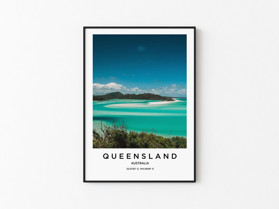 Queensland Australia Turquoise Sandbar Aerial Beach Photography Poster