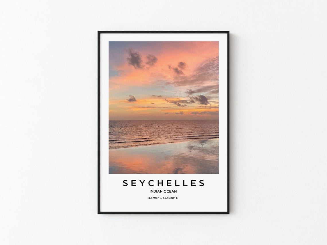 Seychelles Indian Ocean Pastel Sunset Beach Reflective Sand Poster