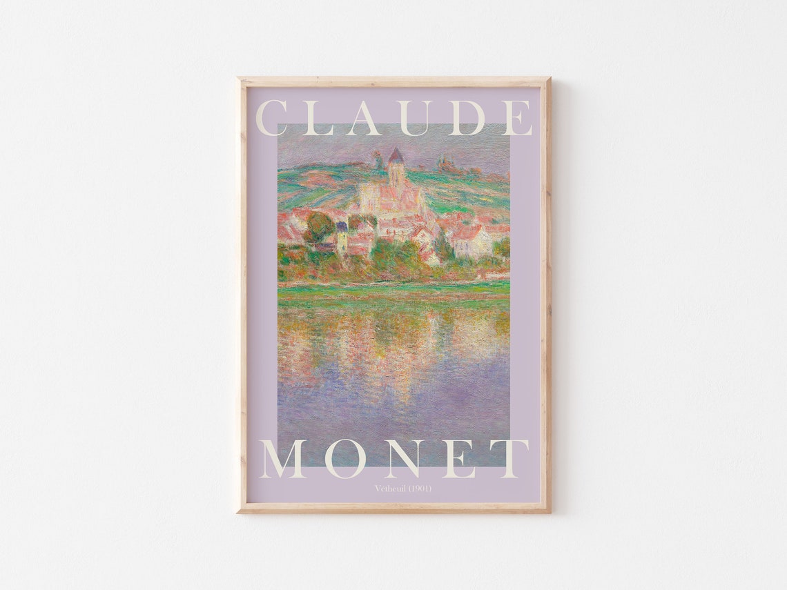 Claude Monet Vétheuil 1901 Pastel Lavender Riverside Village Poster - Image 3