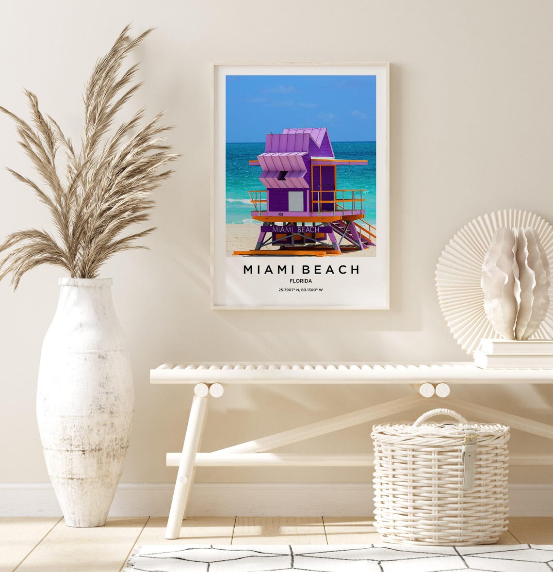 Miami Beach Purple Lifeguard Tower Over Turquoise Ocean Poster - Image 3