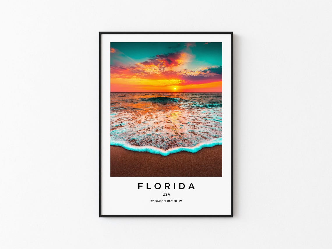 Florida Ocean Waves Sunset Shoreline Vibrant Colors Photo Poster