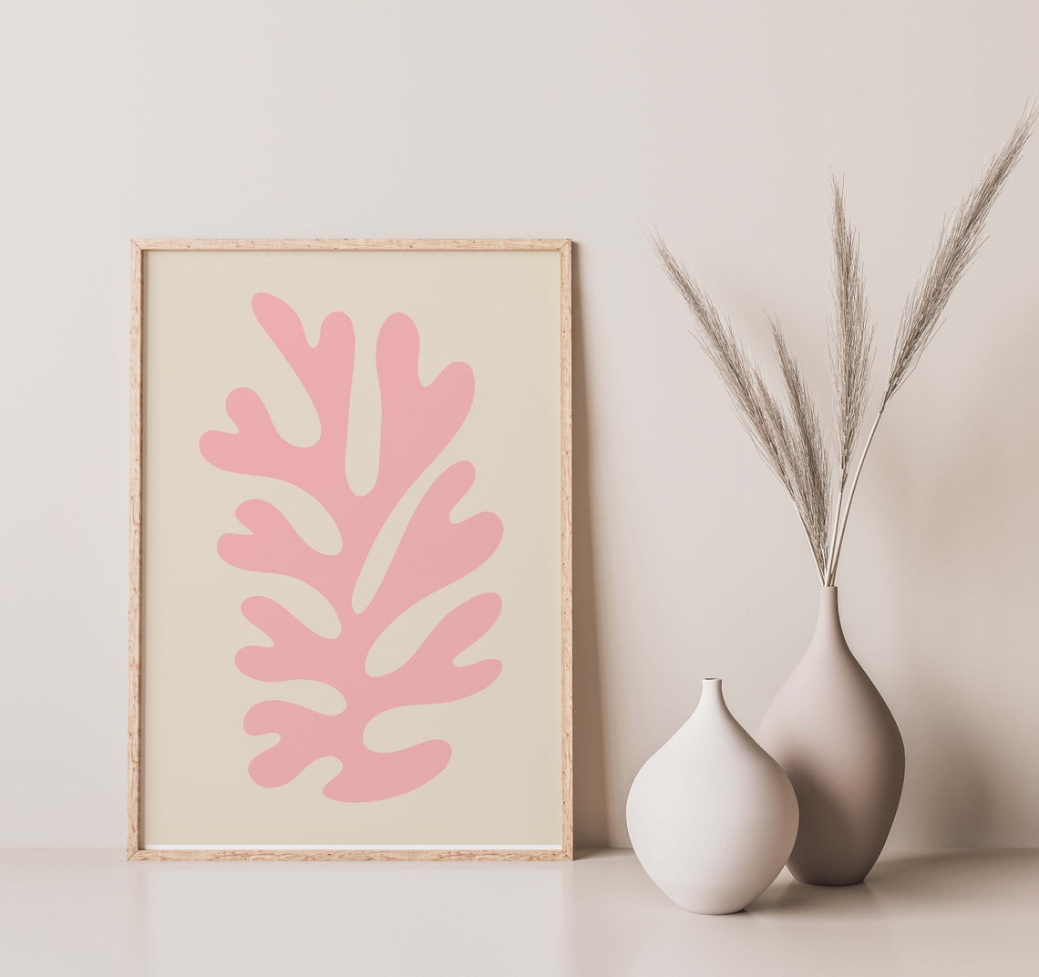 Coral Pink Palm Leaf Cut Out Minimalist Matisse Style Art Poster - Image 2