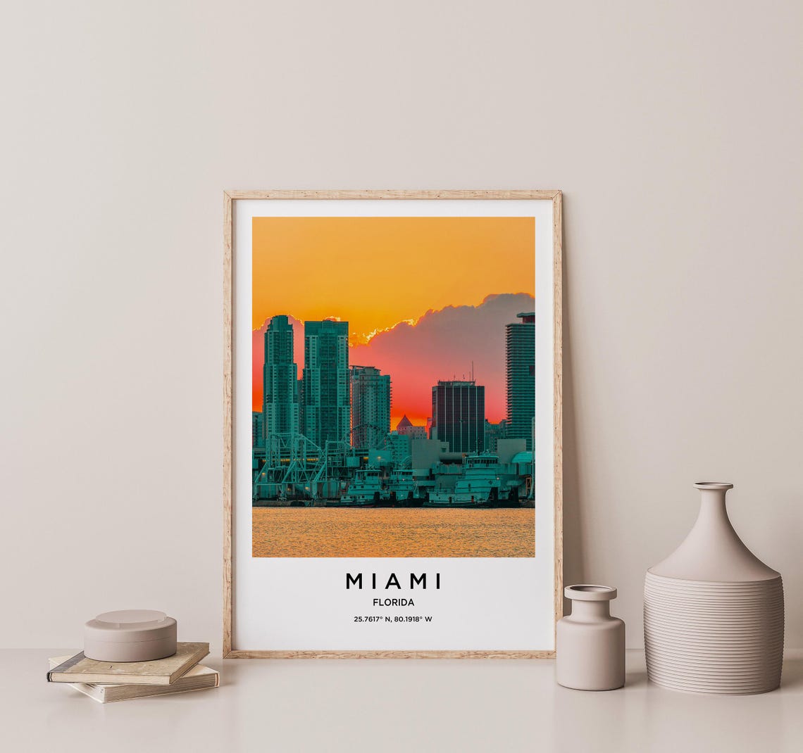 Miami Florida Sunset Skyline Color Waterfront Photography Poster - Image 2