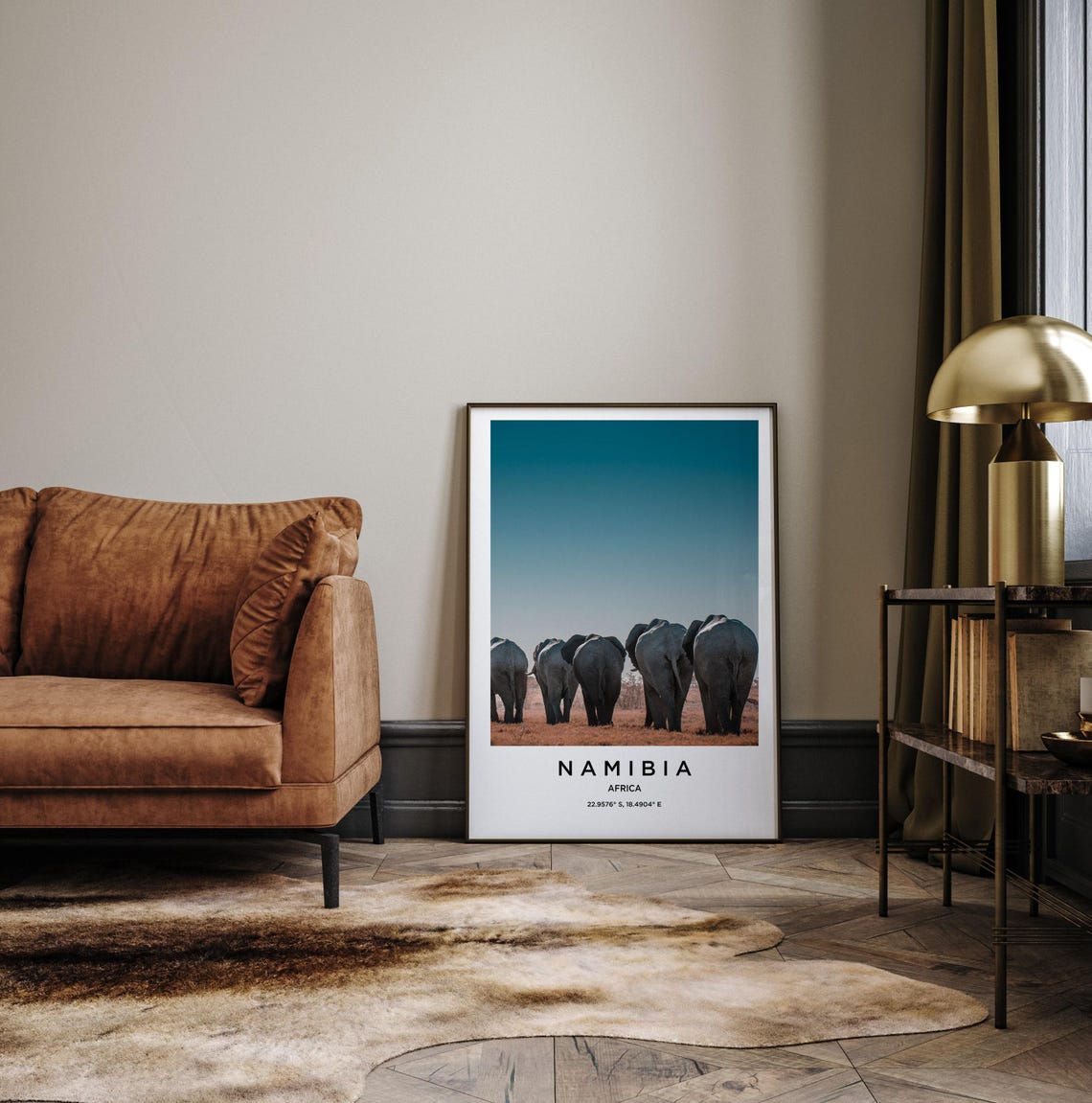 Namibia African Elephants Herd Dusty Savannah Horizon Poster - Image 3