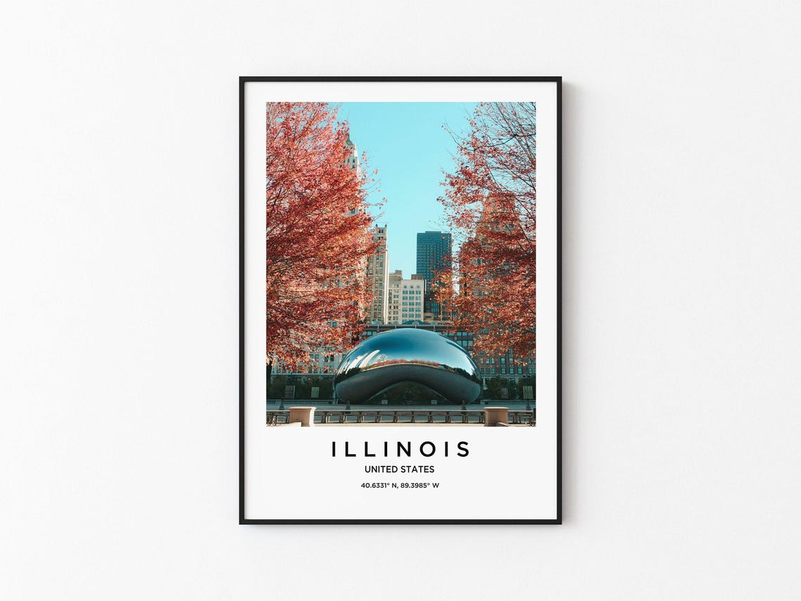 Illinois Chicago Cloud Gate Fall Autumn Sculpture Travel Poster