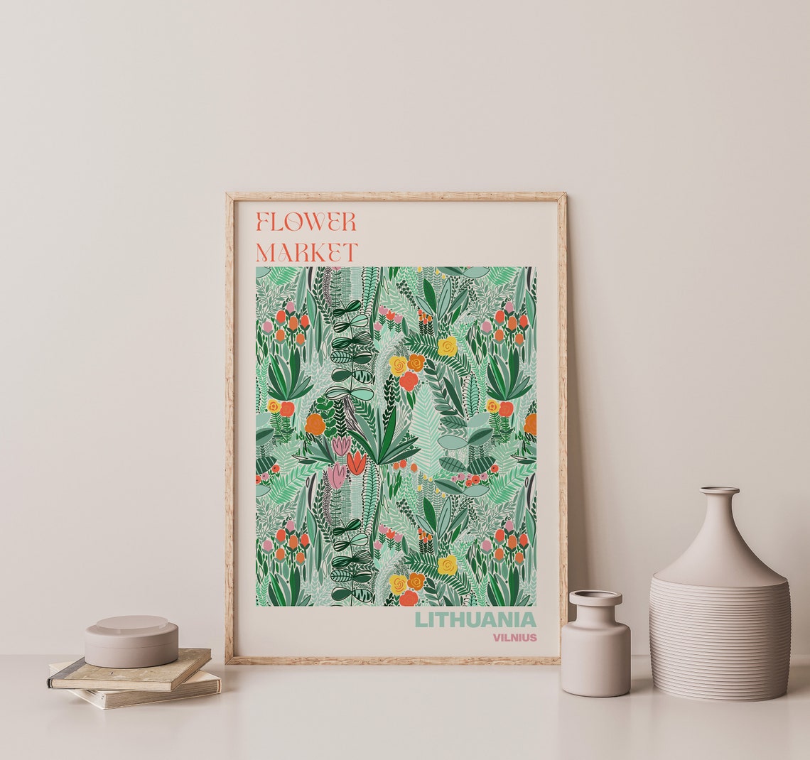 Flower Market Lithuania Vilnius Lush Green Garden Pattern Poster - Image 2