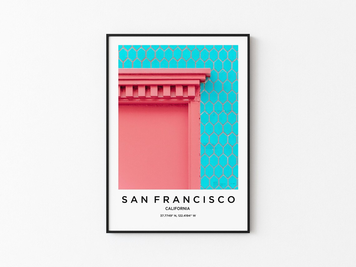 San Francisco Coral Pink Doorway Turquoise Tile Wall Photo Poster