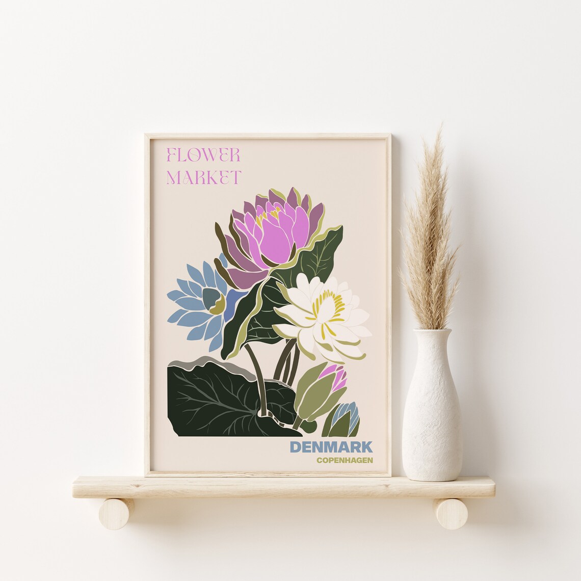 Denmark Flower Market Poster Copenhagen Lotus Bloom Design Artwork - Image 2