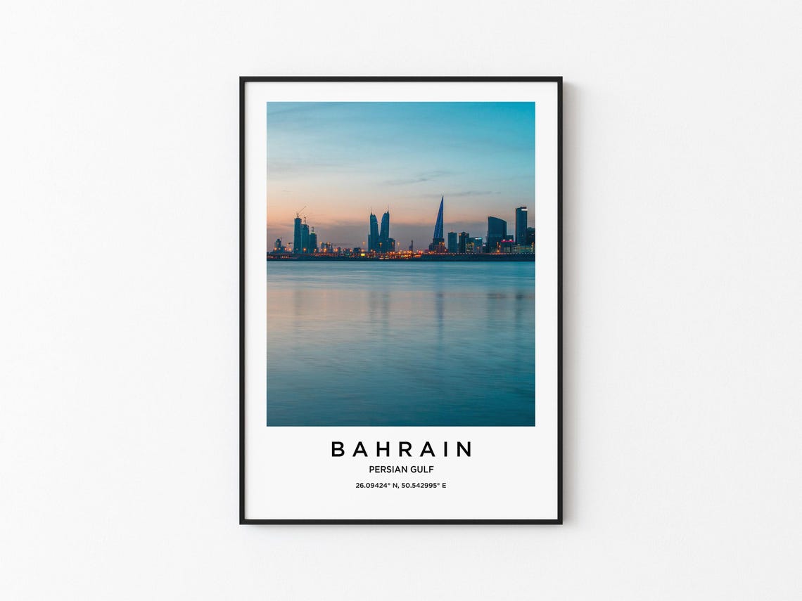 Bahrain Persian Gulf Skyline Dusk Waterfront Lights Photo Poster