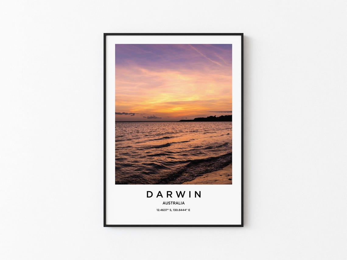 Darwin Australia Golden Ocean Sunset Waves Minimalist Travel Poster