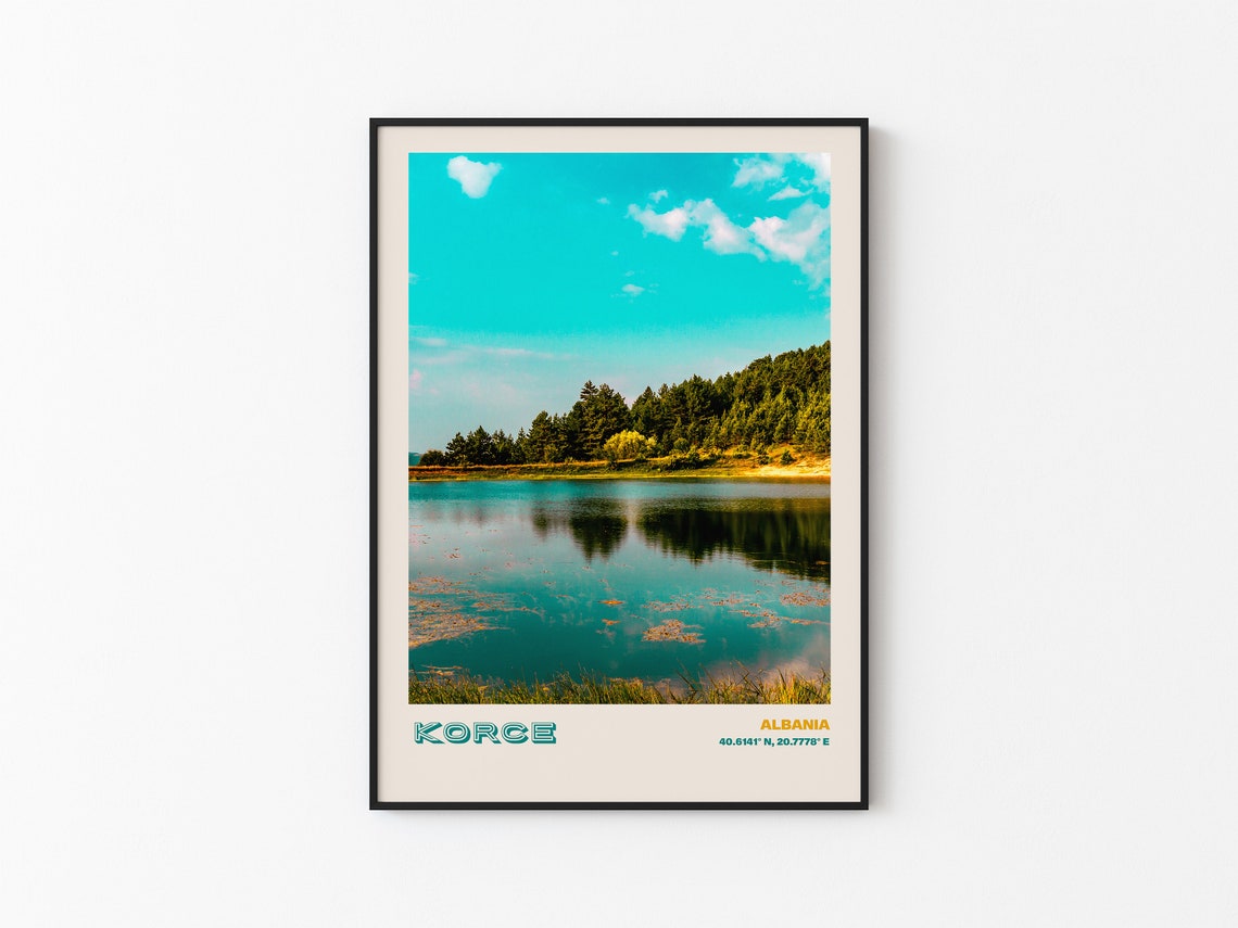 Korce Albania Serene Lake Forest Mountain Reflection View Poster - Image 2