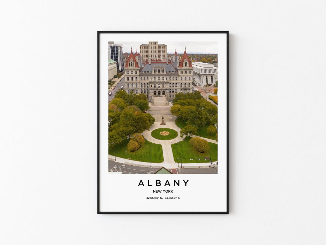 Albany New York Historic Capitol Building Aerial Park Travel Poster
