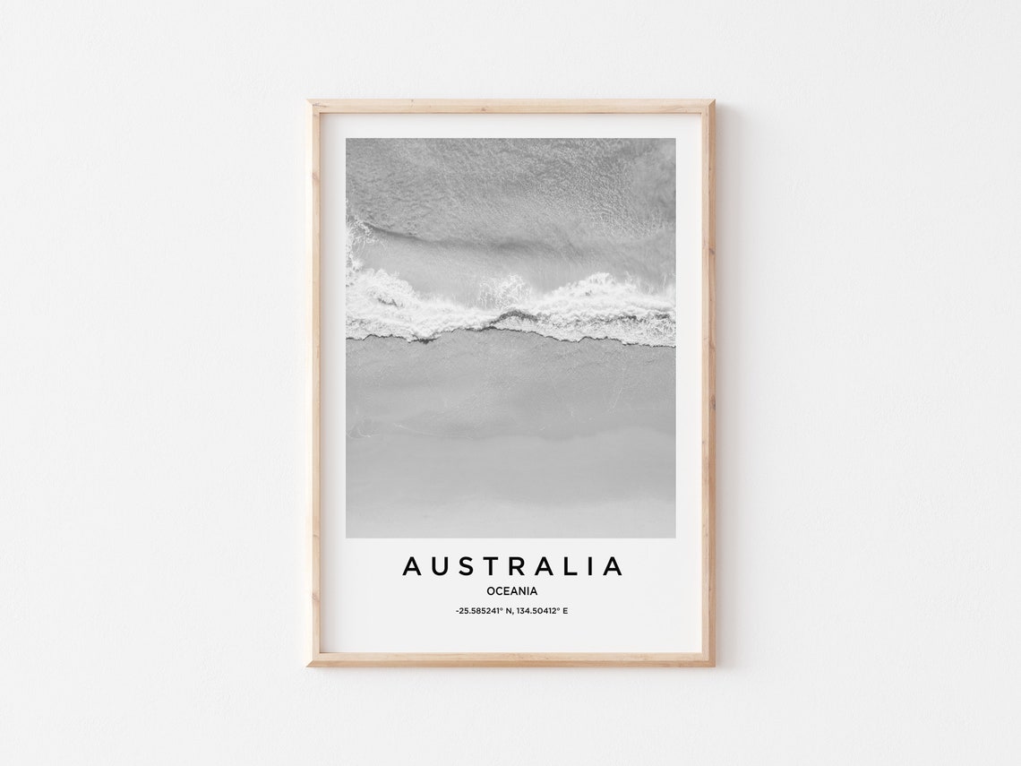 Australia Minimal Aerial Beach Wave Black and White Photo Poster - Image 3