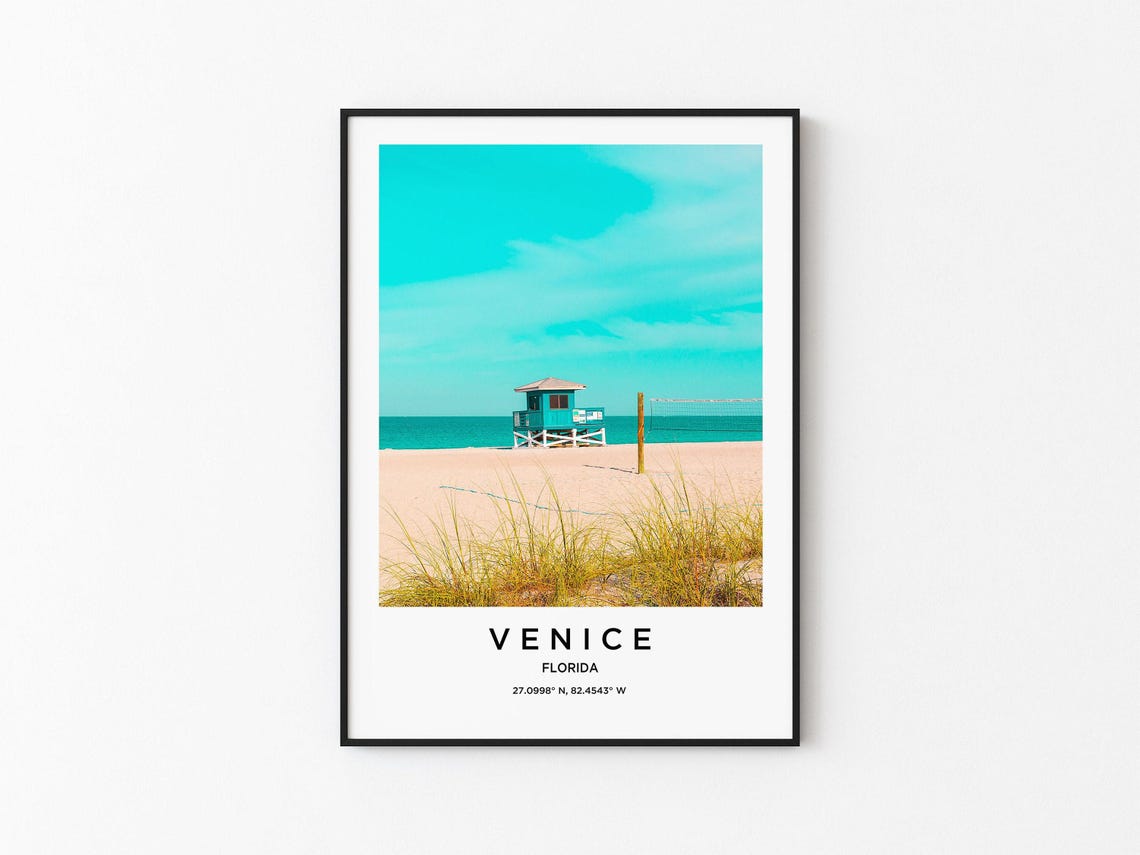 Venice Florida Lifeguard Stand Beach Turquoise Sky Travel Poster
