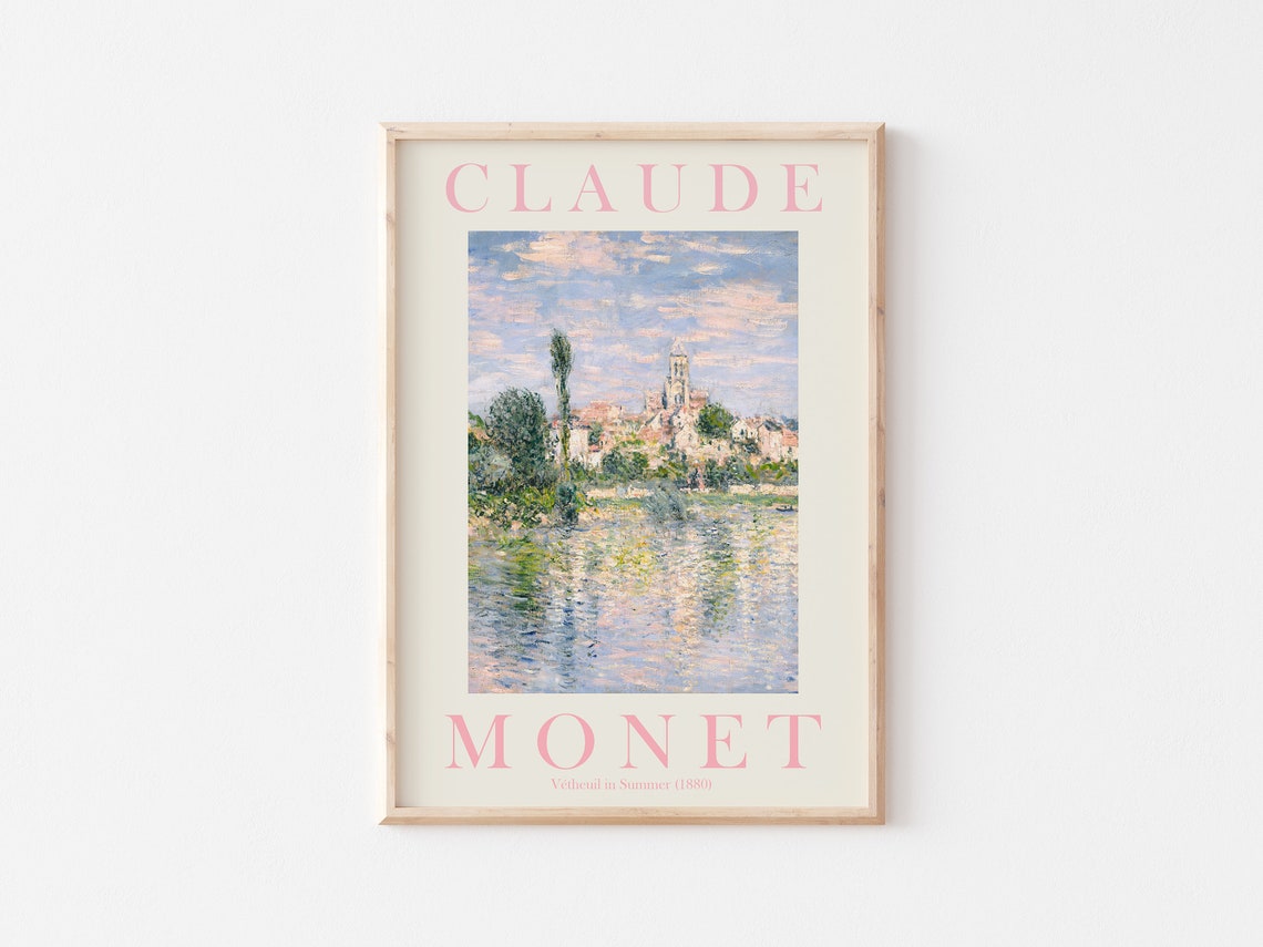 Claude Monet Vétheuil in Summer 1880 Blush Pink Design Poster - Image 3