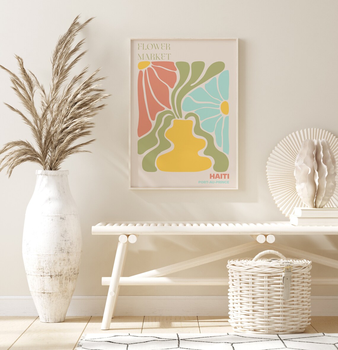Port-Au-Prince Haiti Flower Market Pastel Abstract Vase Poster - Image 2
