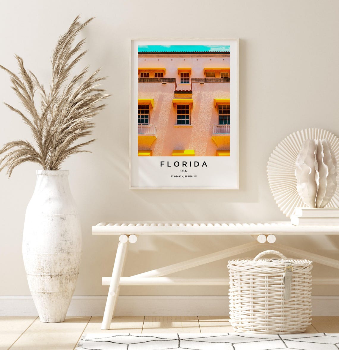 Florida USA Art Deco Building Bright Yellow Awnings Travel Poster - Image 3