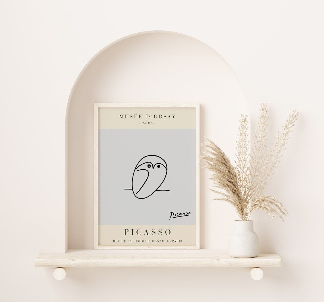 Picasso The Owl Minimalist Line Drawing on Grey Museum Poster - Image 2