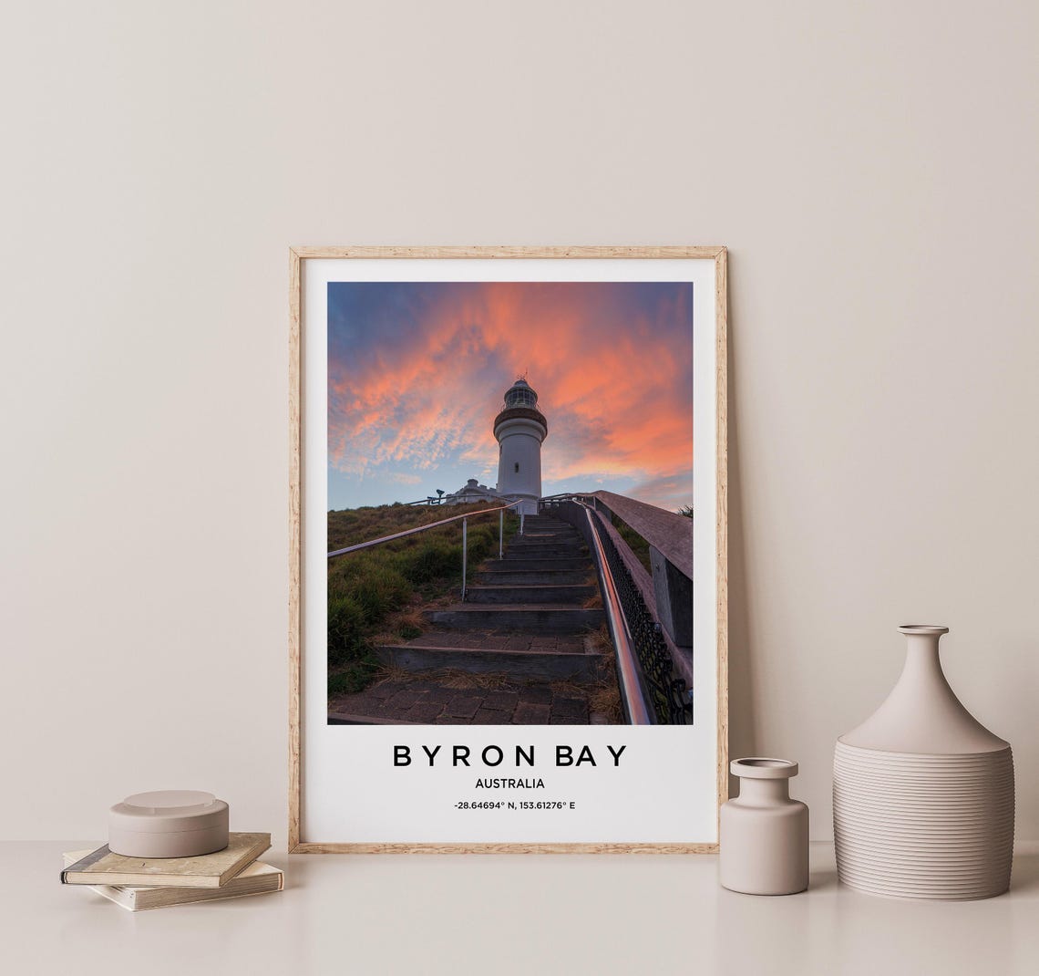 Byron Bay Australia Lighthouse Steps Orange Sunset Photo Poster - Image 2