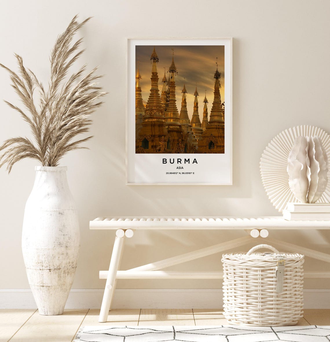 Burma Golden Buddhist Stupas at Sunset Warm Glowing Temples Poster - Image 3