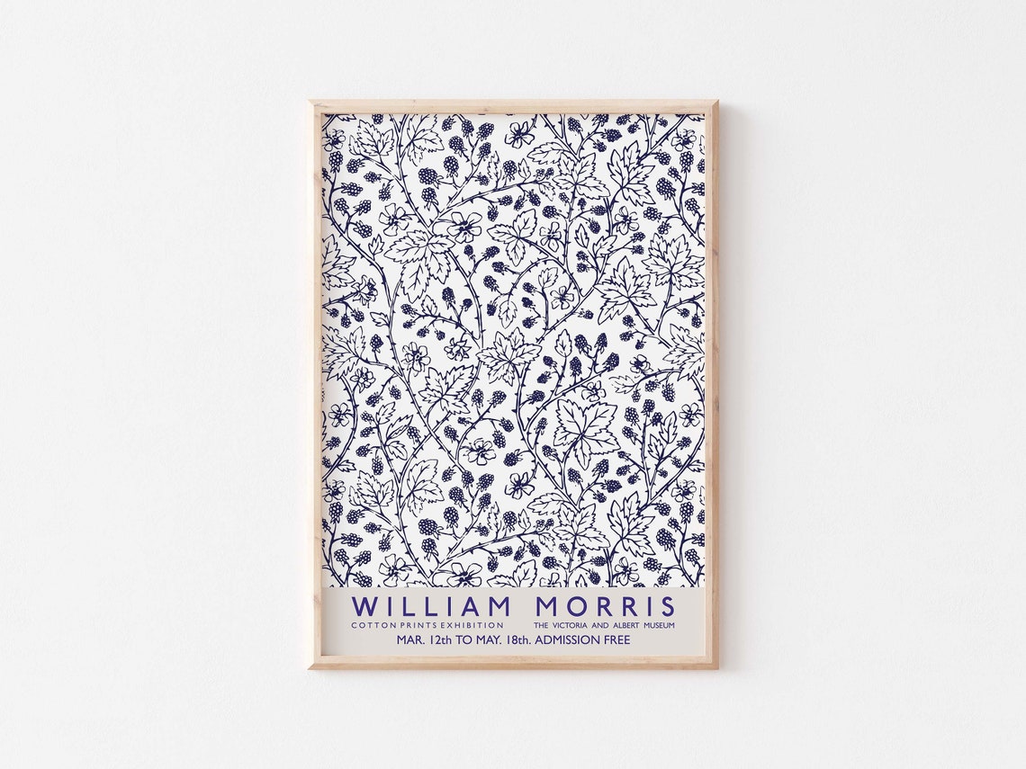 William Morris Cotton Prints Exhibition Navy Bramble Pattern Poster - Image 3