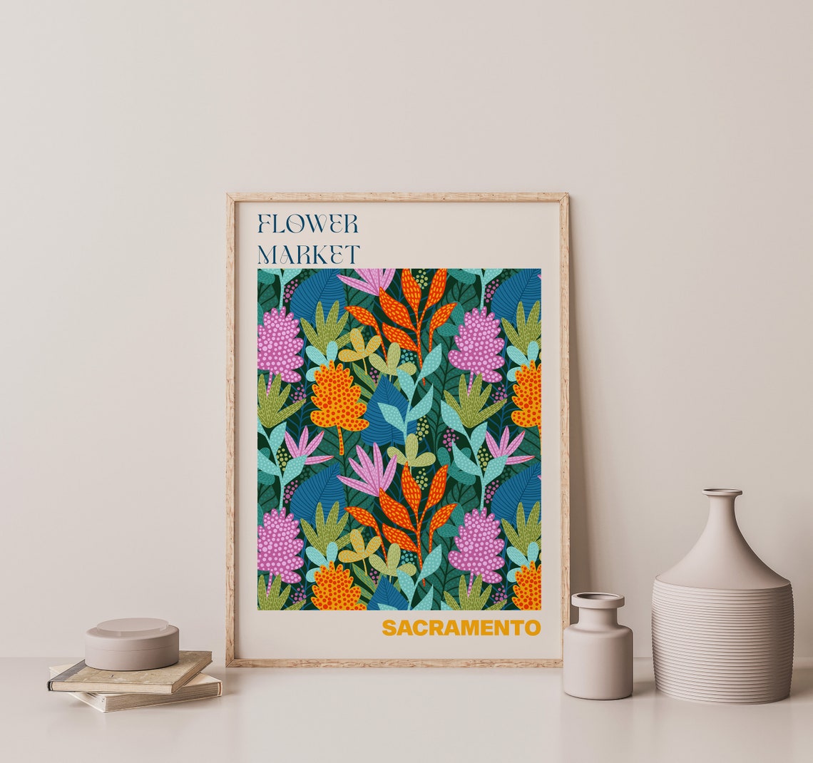 Sacramento Poster Sacramento Wall Art Sacramento Personalised Travel Poster Sacramento Flower Market Print Floral Wall - Image 3