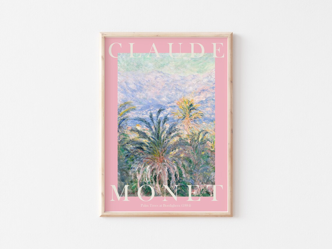 Claude Monet Palm Trees at Bordighera 1884 Pink Border Exhibition Poster - Image 3